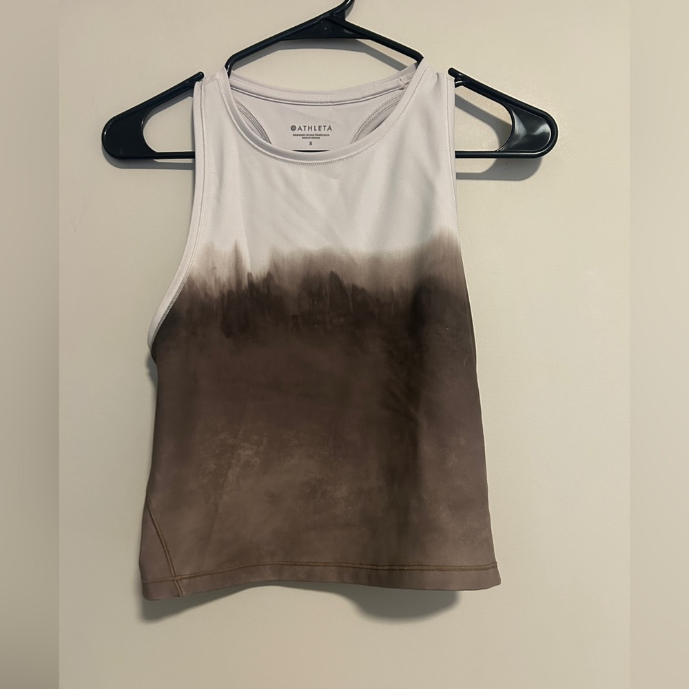 Athleta White and Brown Dip-Dye Racerback Tank Earthy Tone Logo Workout